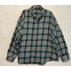 IZOD Shirt Mens 3XL Blue Gray Black Plaid Long Sleeve Flannel Button Up Casual